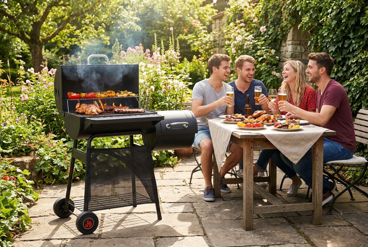 GrillMaster Zahradní gril na dřevěné uhlí s udírnou LOCOMOTIVE WM-071012 2